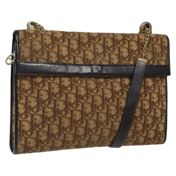 Christian Dior Trotter Canvas Shoulder Bag Brown Gold - Picture 1 of 14